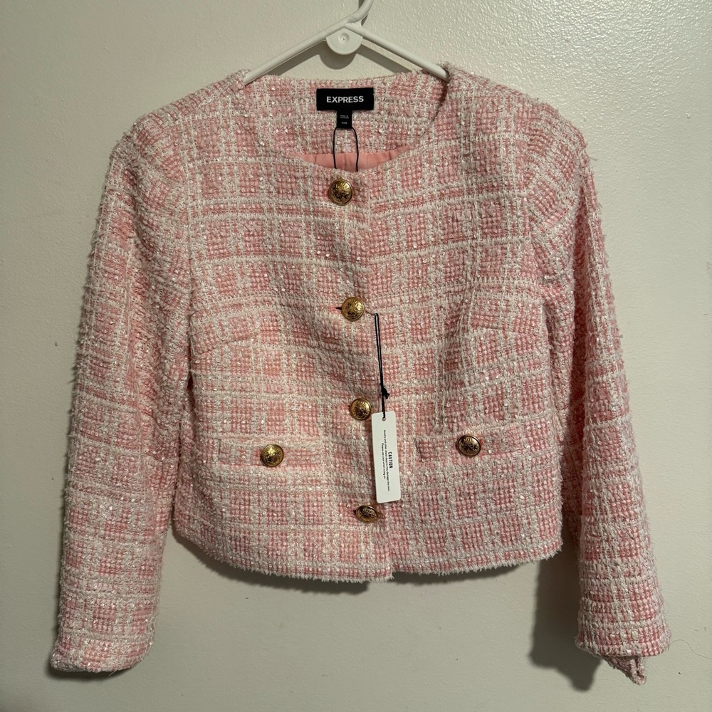 Express Plaid Boucle Tweed Jacket - Picture 2 of 5